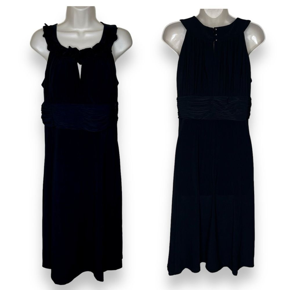 Sangria Black Halter Dress Fabric Flower Keyhole Neckline Empire Waist Women 14